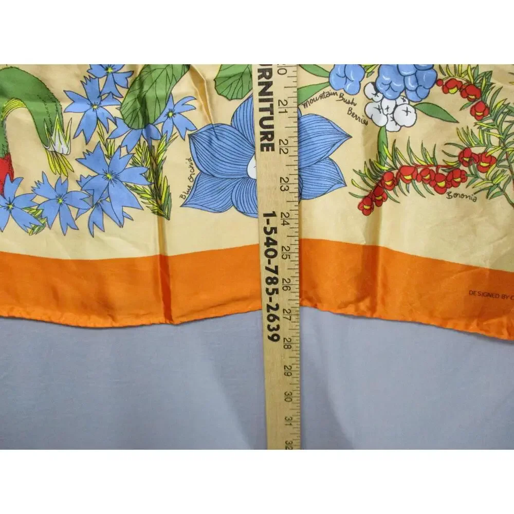 Floral Print‎ Orange Border Square Scarf Size 1